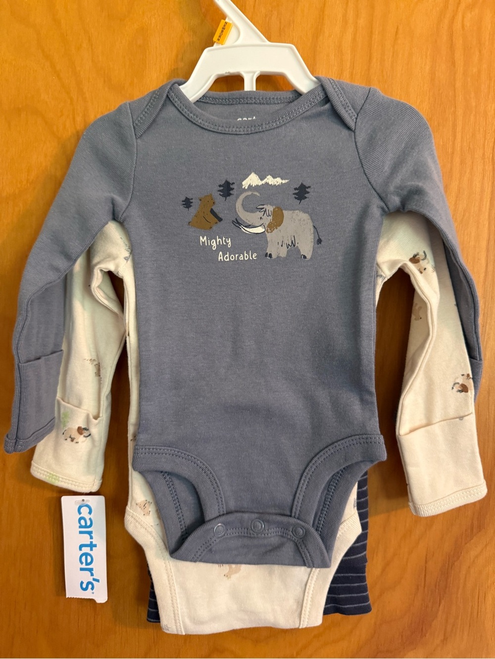 NWT Carter's Slate Blue Long-Sleeve Bodysuit with Mammoth Graphic Set of 3